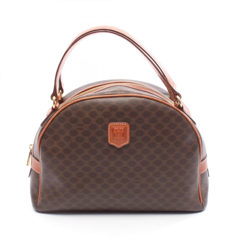 Celine Macadam Handbag Canvas Leather Brown